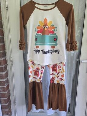 Kids  2 Piece Thanksgiving Turkey Set - Brown & White. Sz 4XL AGE 8-9T